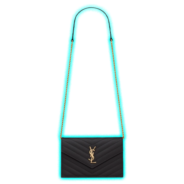 CASSANDRE ENVELOPE CHAIN WALLET IN GRAIN DE POUDRE LEATHER