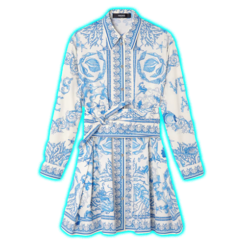 Versace Underwater Barocco Flared Mini Shirt Dress