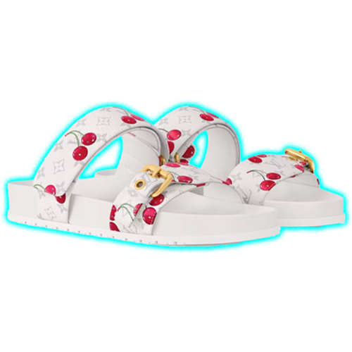Louis Vuitton Cherry Bom Dia Flat Comfort Mule x Takashi Murakami White