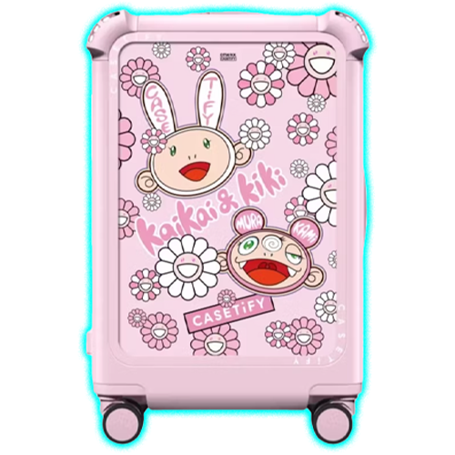 Takashi Murakami x CASETiFY Kaikai Kiki Sticker Mania Carry-On Suitcase Pink