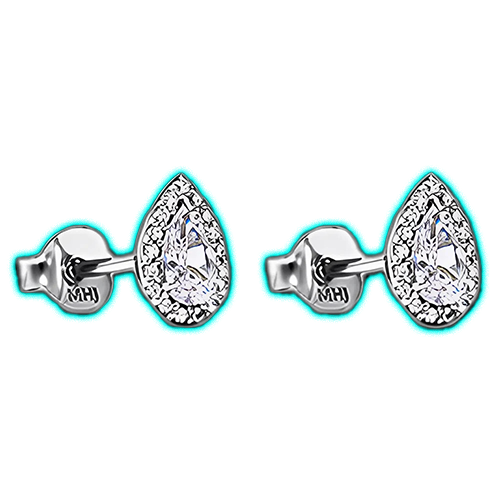 Pear Cubic Zirconia Halo Stud Earrings in Sterling Silver