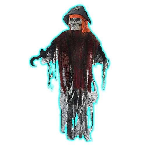 Animated Laughing Pirate Skeleton Hanging Halloween Decoration