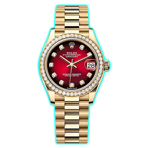 Rolex Datejust 31 President Yellow Gold Red Ombre Diamond Dial & Bezel