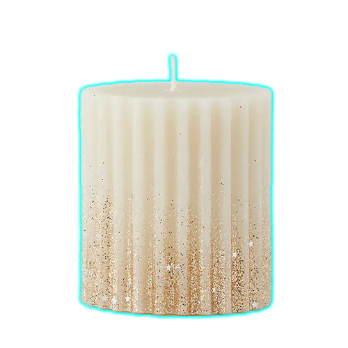 Small Ribbed Pillar Candle - Stone/Champagne