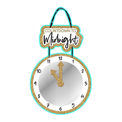 New Years Eve Countdown to Midnight Mirror Clock Hanging Sign - Gold