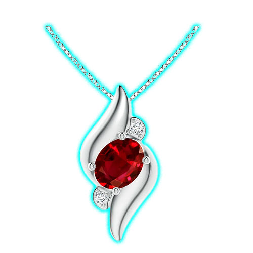 Shell Style Oval Ruby and Diamond Pendant