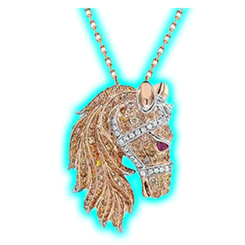 Horse Stallion Pony Diamond Pave Ruby 18K Rose & White Gold Pendant Necklace