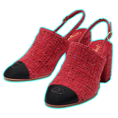 Chanel Slingbacks - Tweed & Grosgrain, Red & Black