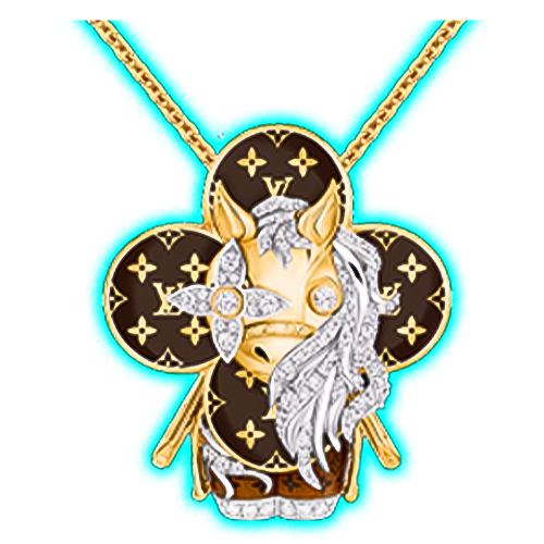 Vivienne Horse Pendant, Yellow Gold, White Gold, Lacquer & Diamonds