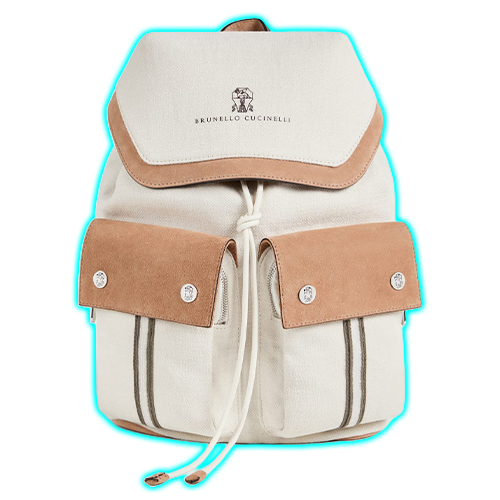 Canvas and Suede Backpack With Embroidery