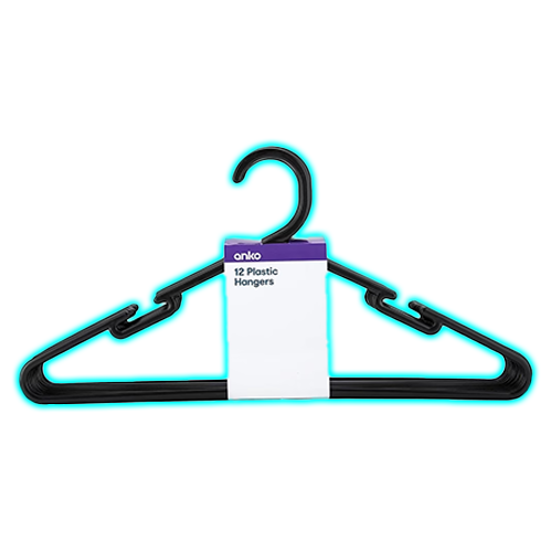 12 Pack Plastic Hangers - Black