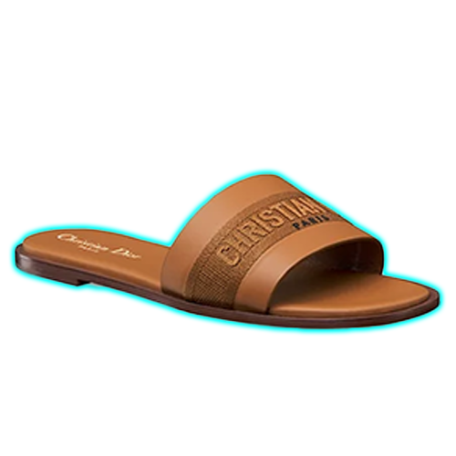 Dior Dway Slide Camel Calfskin and Embroidered Cotton