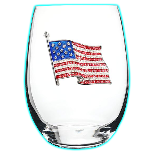 American Flag Jeweled Stemless Wine Glass