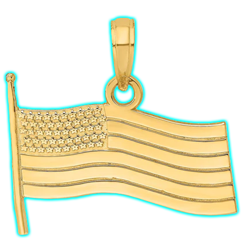 14K Yellow Gold American Flag Charm