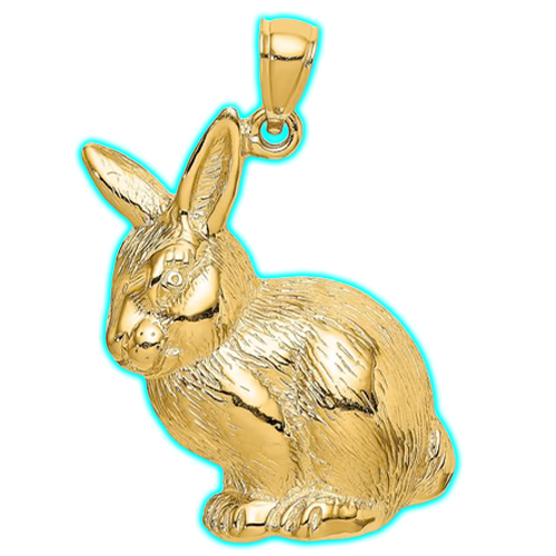 14k Yellow Gold Textured Sitting Rabbit Charm