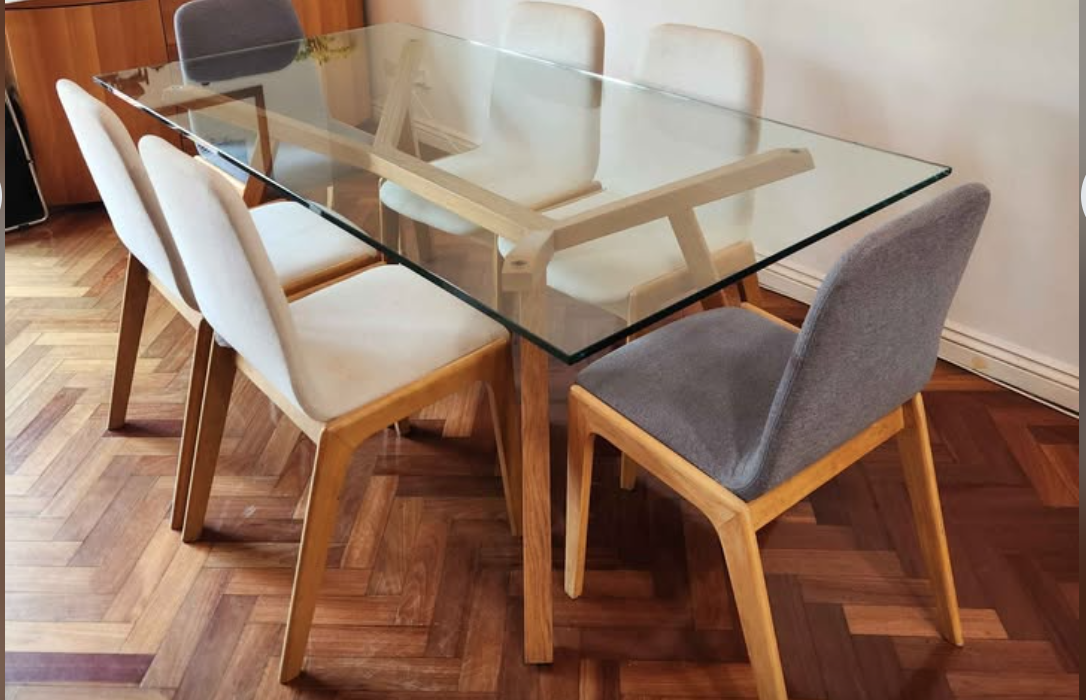 Matt Blatt 7 piece (1 glass table + 6 chairs) Dining set