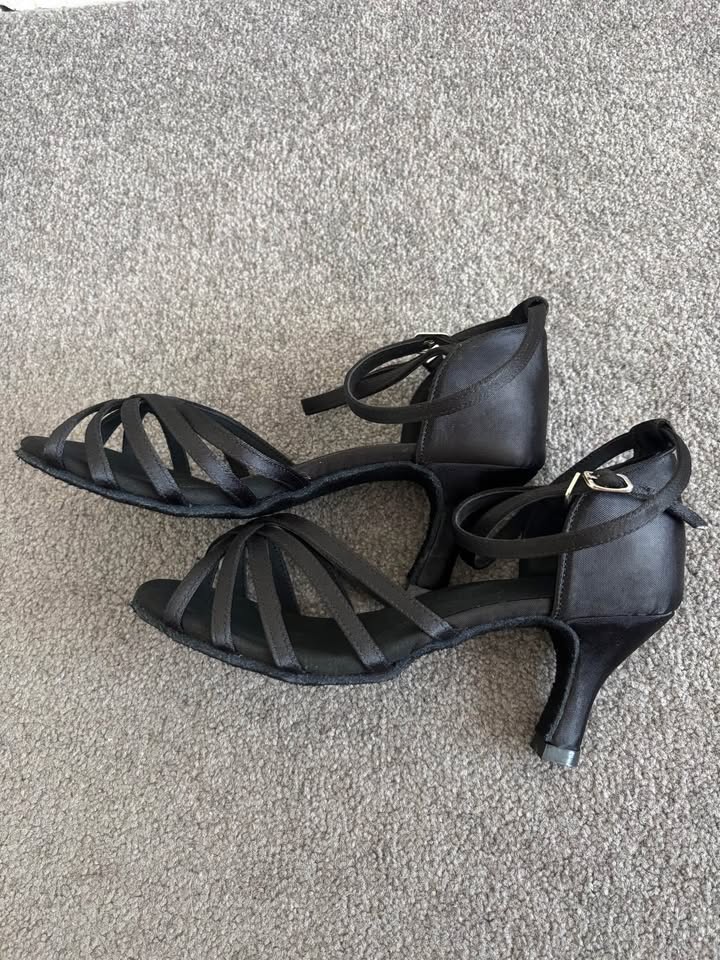 Black satin ballroom shoes