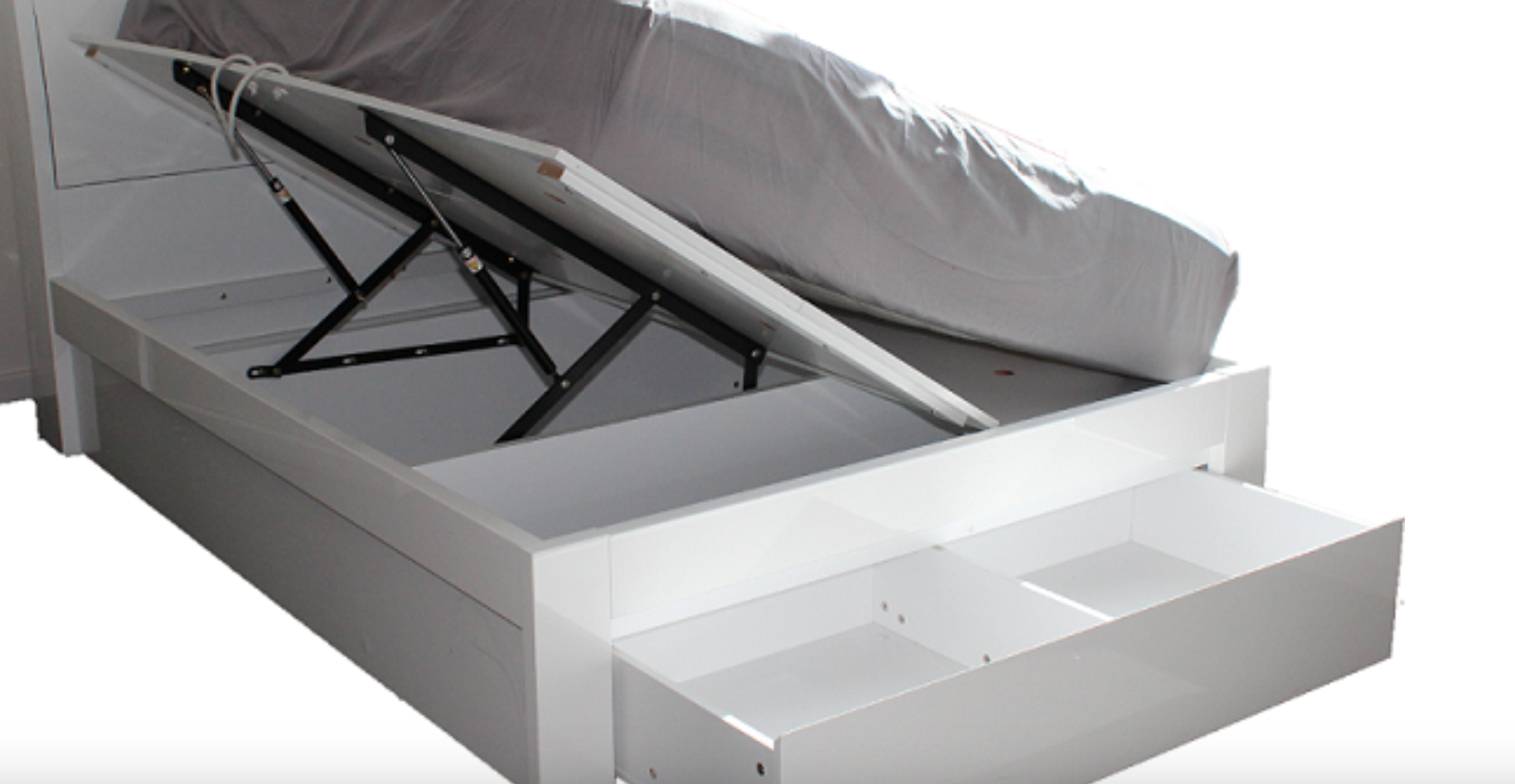 BRAND NEW KING SINGLE BALI GAS LIFT BED LIGHTS AND USB GLOSS WHITE