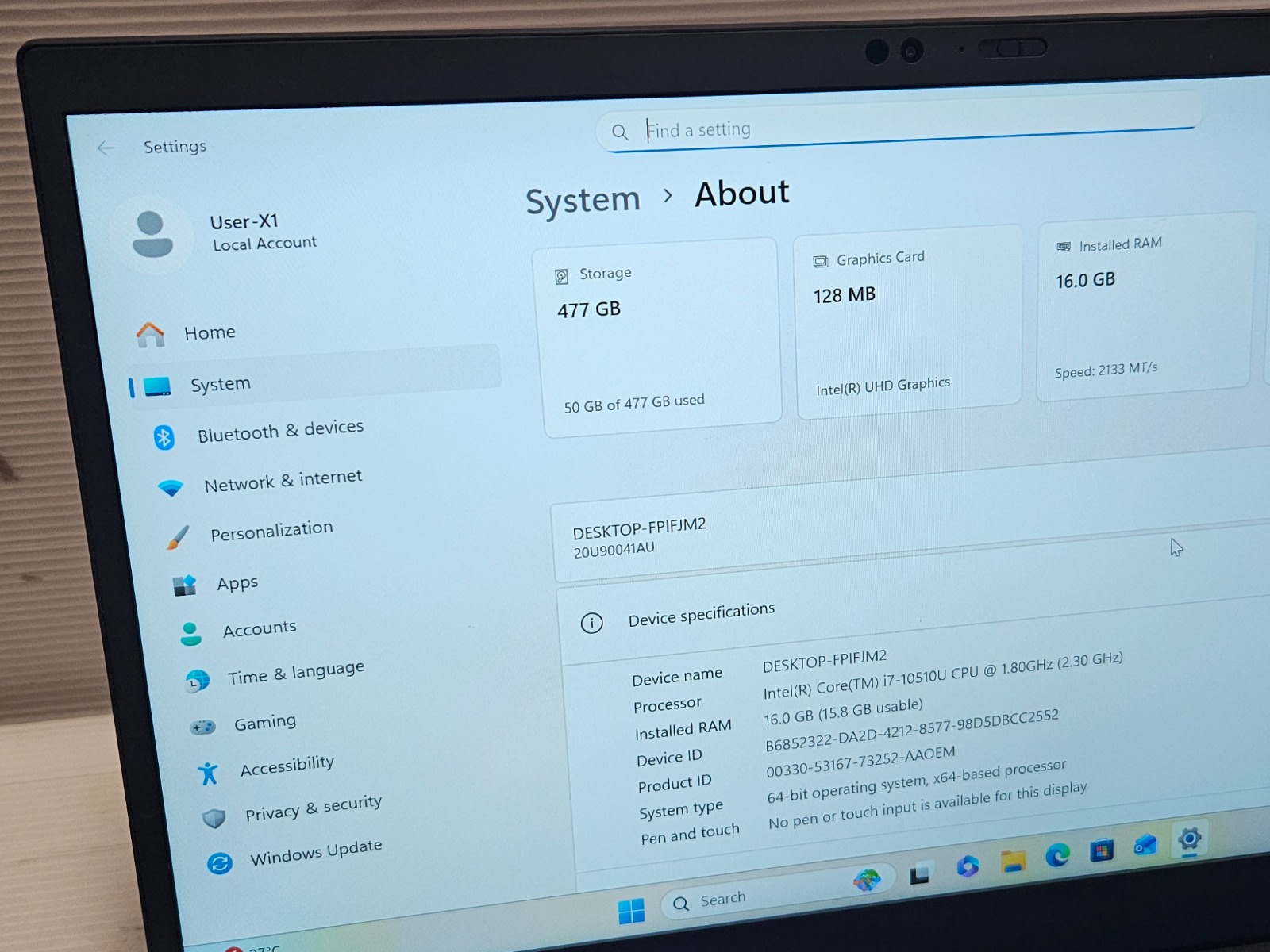 Laptop Lenovo ThinkPad X1 Carbon Core i7-10th Gen 16GB, 512GB SSD L004