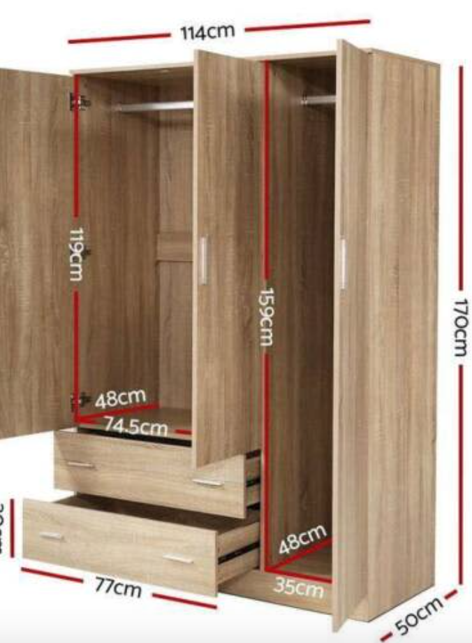 Artiss Wardrobe Bedroom Clothes Closet 3 Doors Storage Cabinet