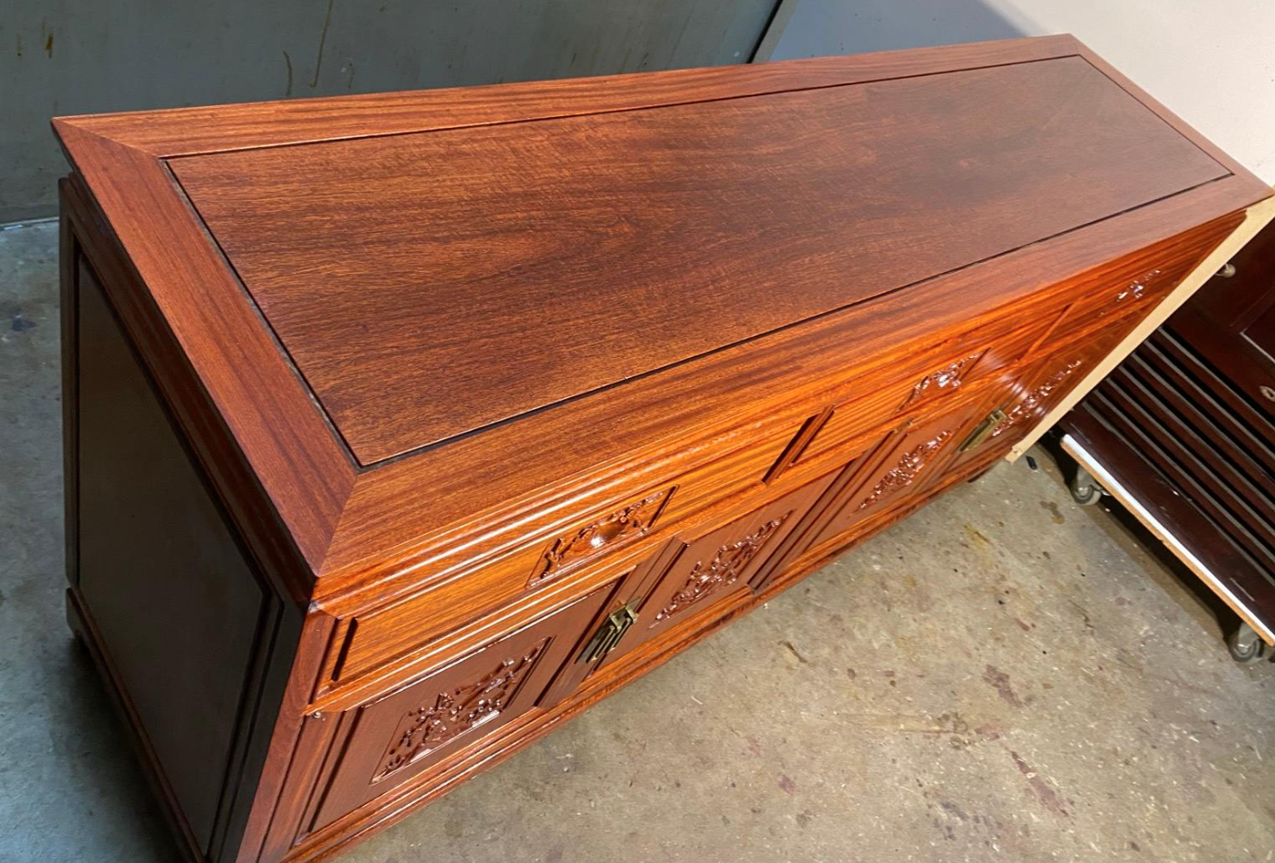 Perfect condition Chinese style solid rosewood buffet with 3 drawers
