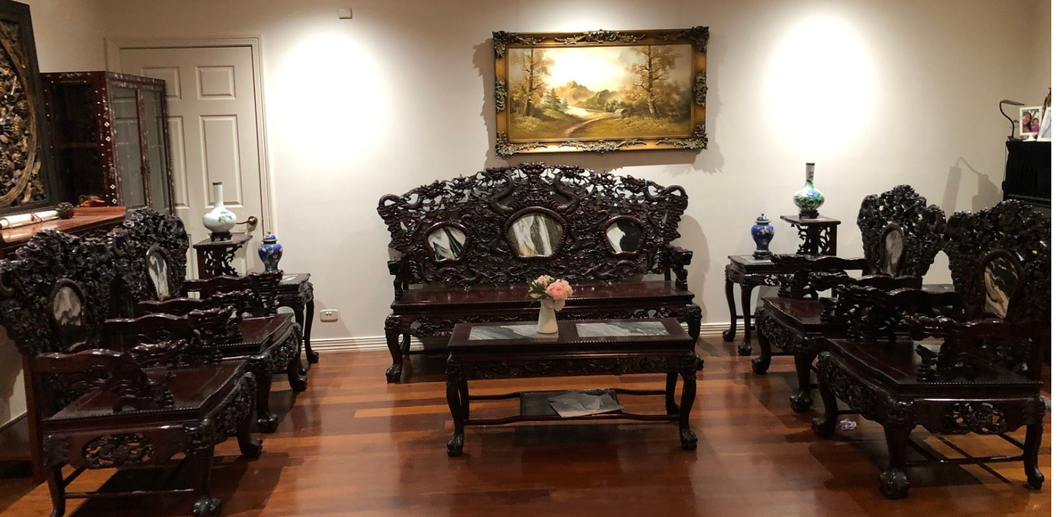 Perfect condition antique Chinese nice carved dragon rosewood sofa set