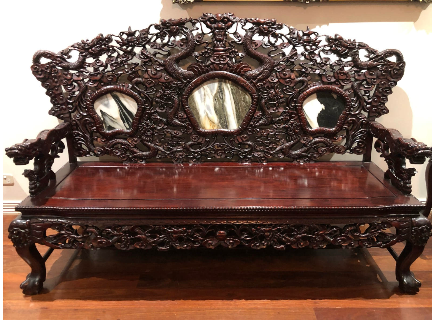 Perfect condition antique Chinese nice carved dragon rosewood sofa set