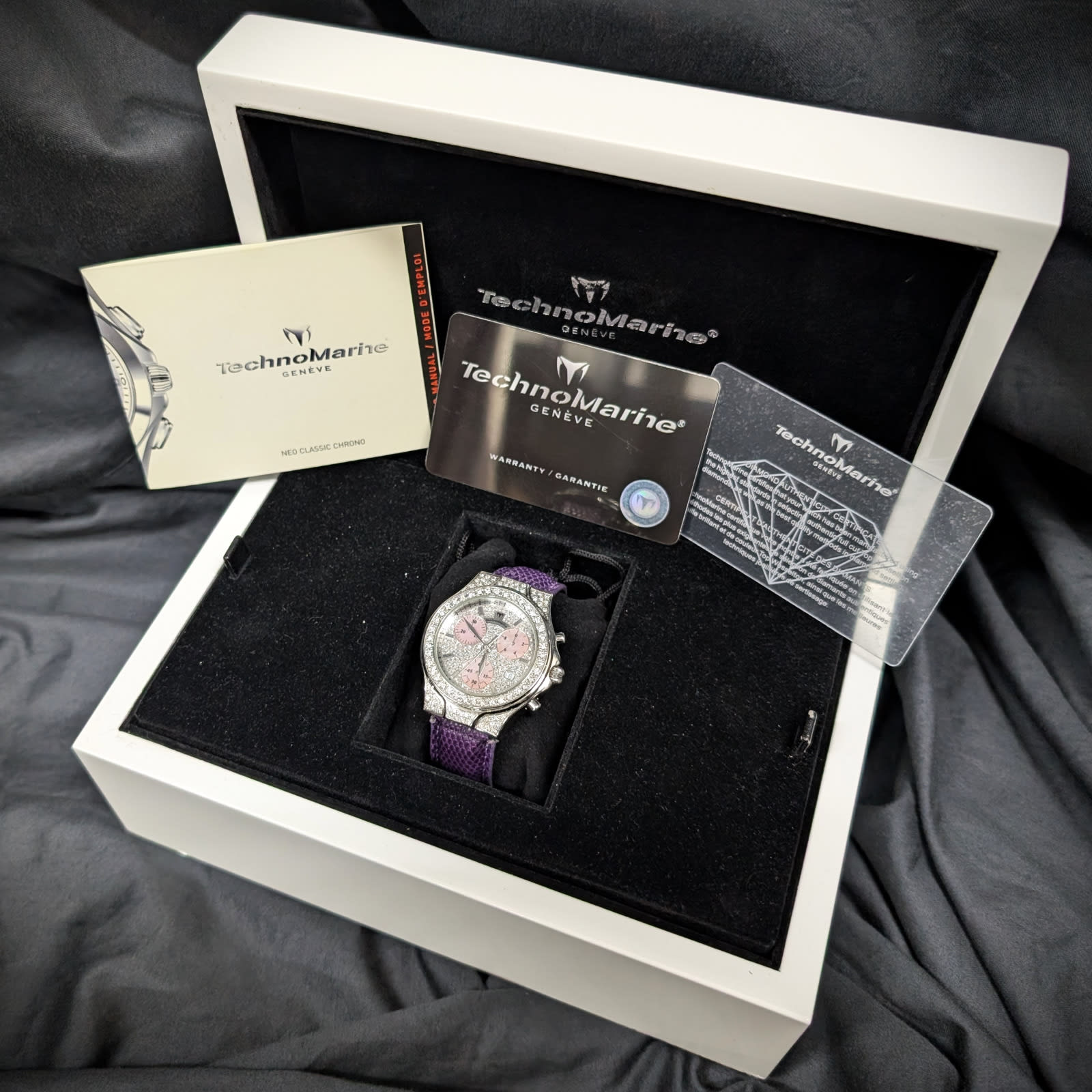 Technomarine Diva 18k White Gold Diamond Pave Chronograph 40mm ~1990s