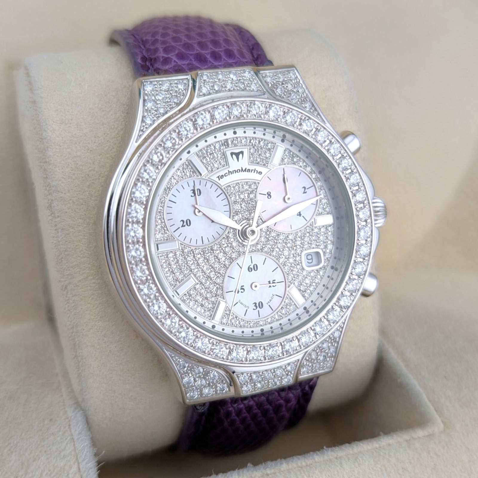 Technomarine Diva 18k White Gold Diamond Pave Chronograph 40mm ~1990s