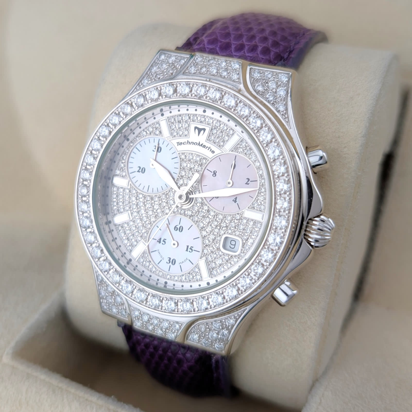 Technomarine Diva 18k White Gold Diamond Pave Chronograph 40mm ~1990s