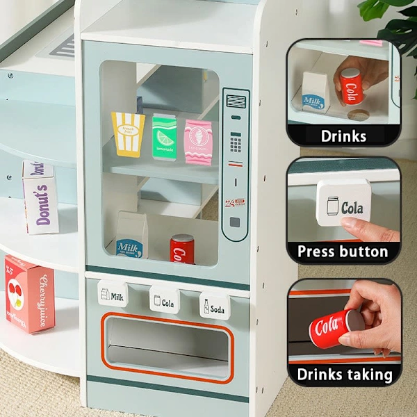 Wowmart Kid Wood Pretend Play Toy Supermarket Grocery Corner Shop Set