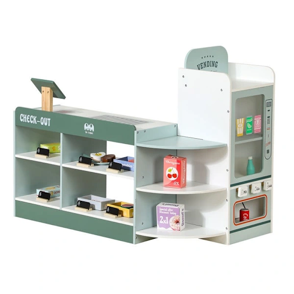 Wowmart Kid Wood Pretend Play Toy Supermarket Grocery Corner Shop Set