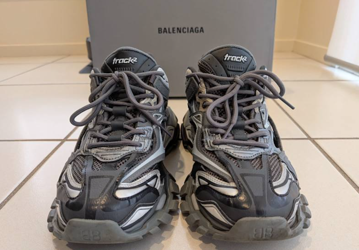 BALENCIAGA TRACK.2 SNEAKERS SHOES GREY BLACK SIZE UK8/EU42/US9/JP27.5