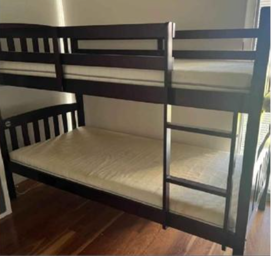 2 sets solid wooden bunk bed frame, no mattress, 95cm wide, 150cm high
